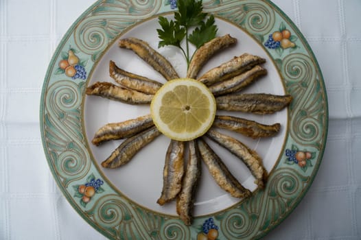 anchovy fried,plate for restaurant