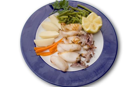 calamary with vegetables,plate for restaurant