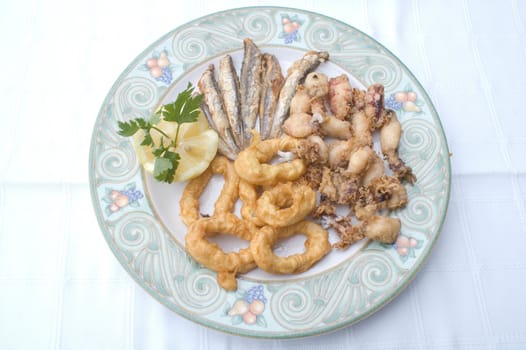 anchovy,calamary, and small cuttlefish fried