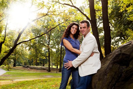 A portrait of a happy couple in the park