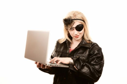 Internet pirate committing online fraud or identity theft