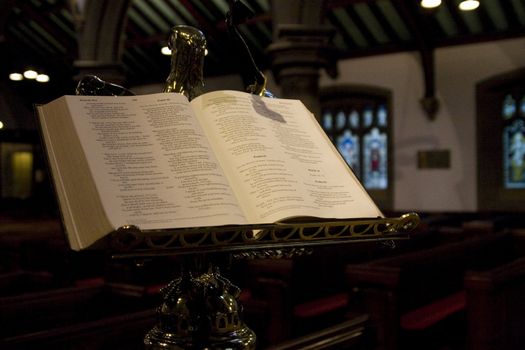Open bible in an old church of Haworth (home of the Bronte sisters)