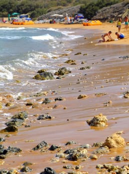 Beach detail at a famous sandy beach in Malta