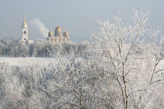 A winter landscape of a little town 