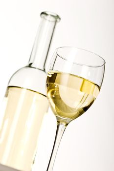 drink series: white wine glass and bottle over white