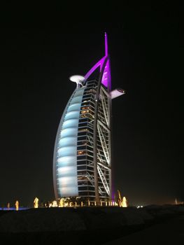 Burj al Arab in Dubai,illuminated at night