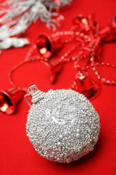 Silver and red christmas decorations