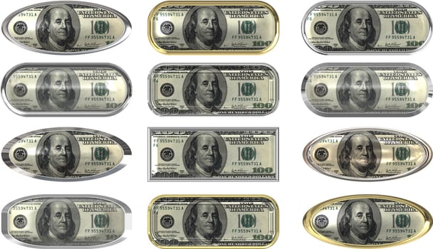 twelve great buttons of a US one hundred dollar note
