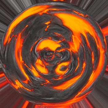 a large background image of a molten lava planet or orb
