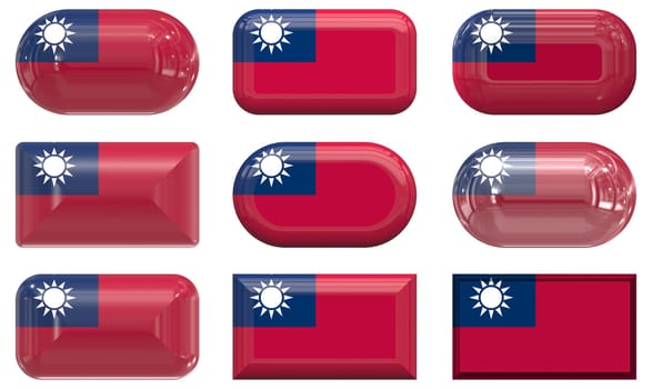 nine glass buttons of the  Flag of Taiwan