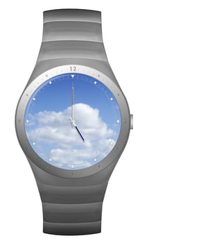 five oclock finish time with wristwatch blue sky watch face