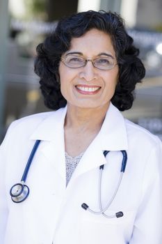 Portrait of a Mature Indian Female Doctor Standing Outdoors
