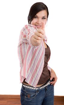 attractive brunette woman. Isolated over white background