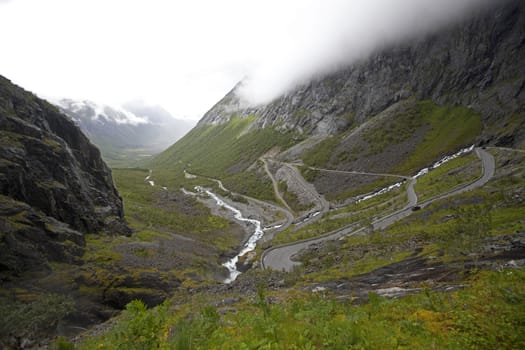 Trollstigen in Norway, the famous road photographed from above