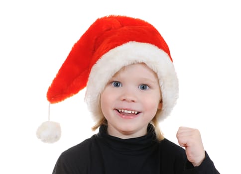The child in a hat santa claus isolated on white background