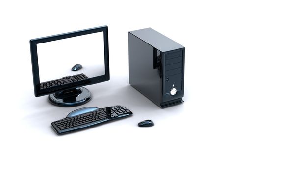 3d computer with keyboard and mouse on white background