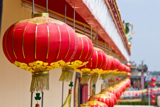 chinese red lantern in the temple Thailand