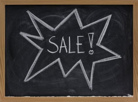 sale announcement sketched with white chalk on a blackboard