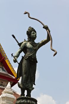 statue of vishnu holding weapon in national museum bangkok thailand