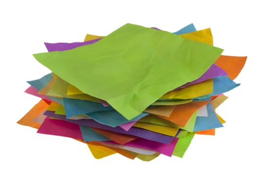 stack of colorful blank crumpled sticky notes isolated on white