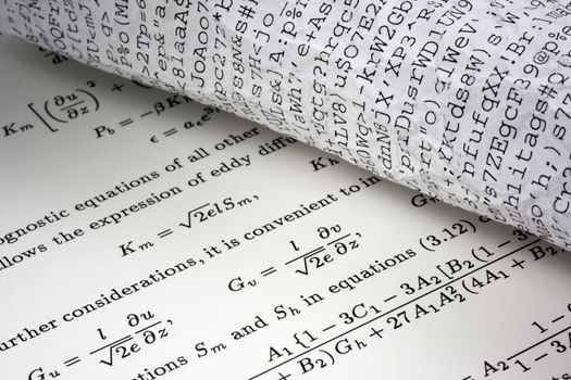 scientific text with sophisticated mathematical equations confronted with a crumpled computer gibberish printout (I am the author of the unpublished  manuscript)