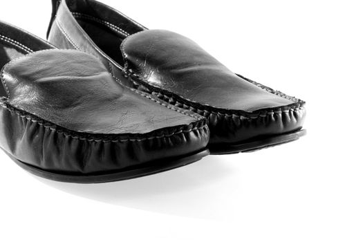 Black elegant fashionable male shoes on white background