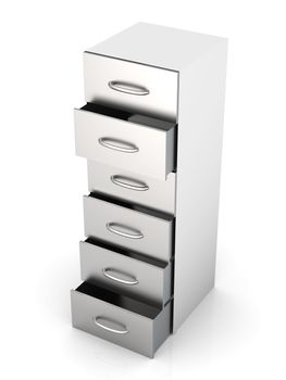 3D rendered Illustration. A filing cabinet. Isolated on white.