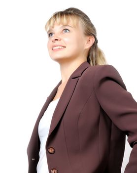  view of smiling woman with white background