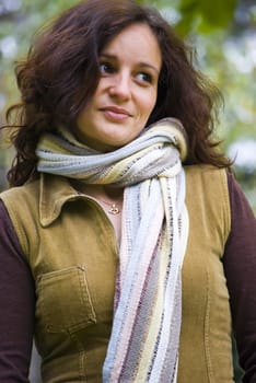 beautiful young woman outdoors portrait in autumn fashion