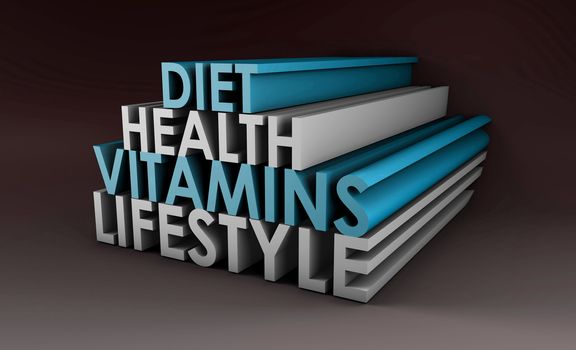 Healthy Lifestyle with Diet and Vitamins in 3d