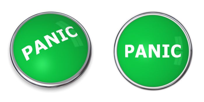 green rendered 3d button with white word  panic