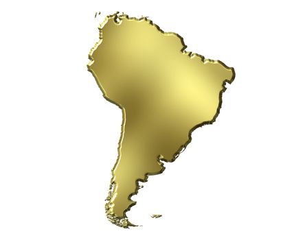 South america 3d golden map isolated in white