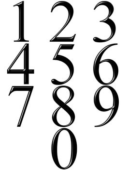 3d black numbers with reflection isolated in white