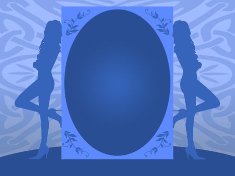 blue background with silhouettes of women