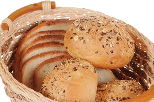 A basket with fresh baked bun isolate on white background