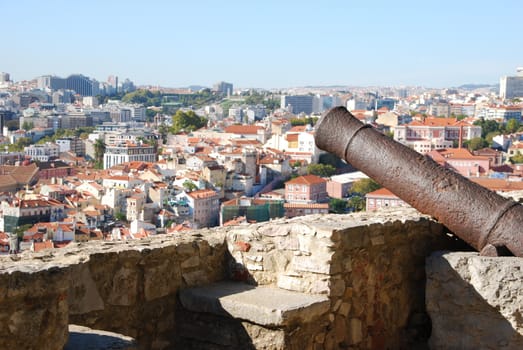 iron cannon weapon protecting the capital of Portugal, Lisbon