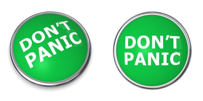 green rendered 3d button with white word don't panic