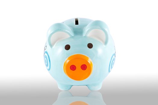 Piggy bank style money box isolated on a white