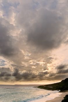 Dramatic sunset clouds in sky over the ocean in Taiwan.