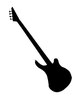 Black silhouette of bass guitar on white background