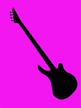 Black silhouette of bass guitar on pink background