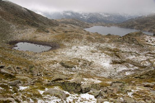 Snowy autumn day in Pyrenees mountain - Andorra.