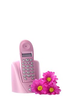 An image of a pink housephone with flowers for decoration. All logos and branding have been removed.