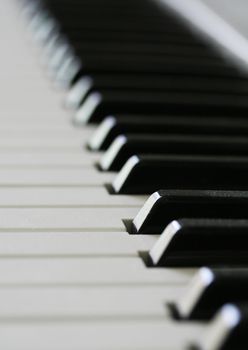 Close up shot of a piano key board.