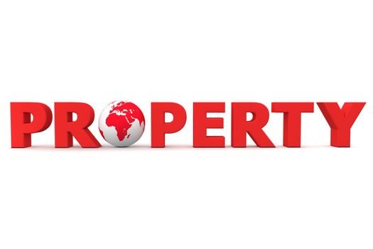 red word Property with 3D globe replacing letter O