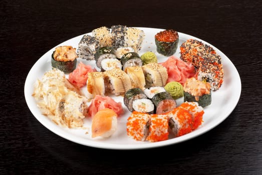 view of closeup japanese sushi set at plate