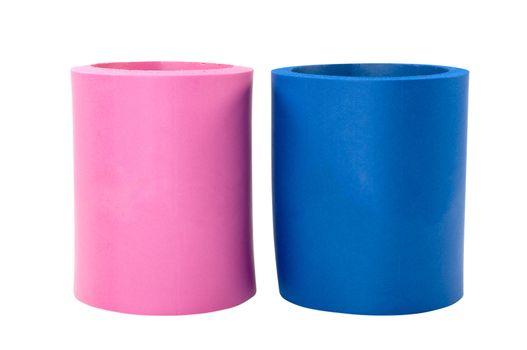 Two koozie drink holders isolated on white background with clipping path.
