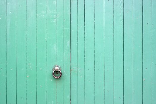 Large Green Wooden Gates with Metal Handle