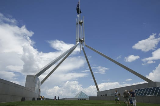 Architectural flag pole atop Parliament House, Canberra, Australia.