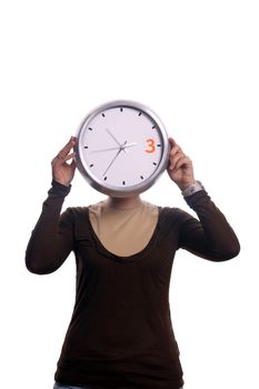 sexy girl with clock over white background